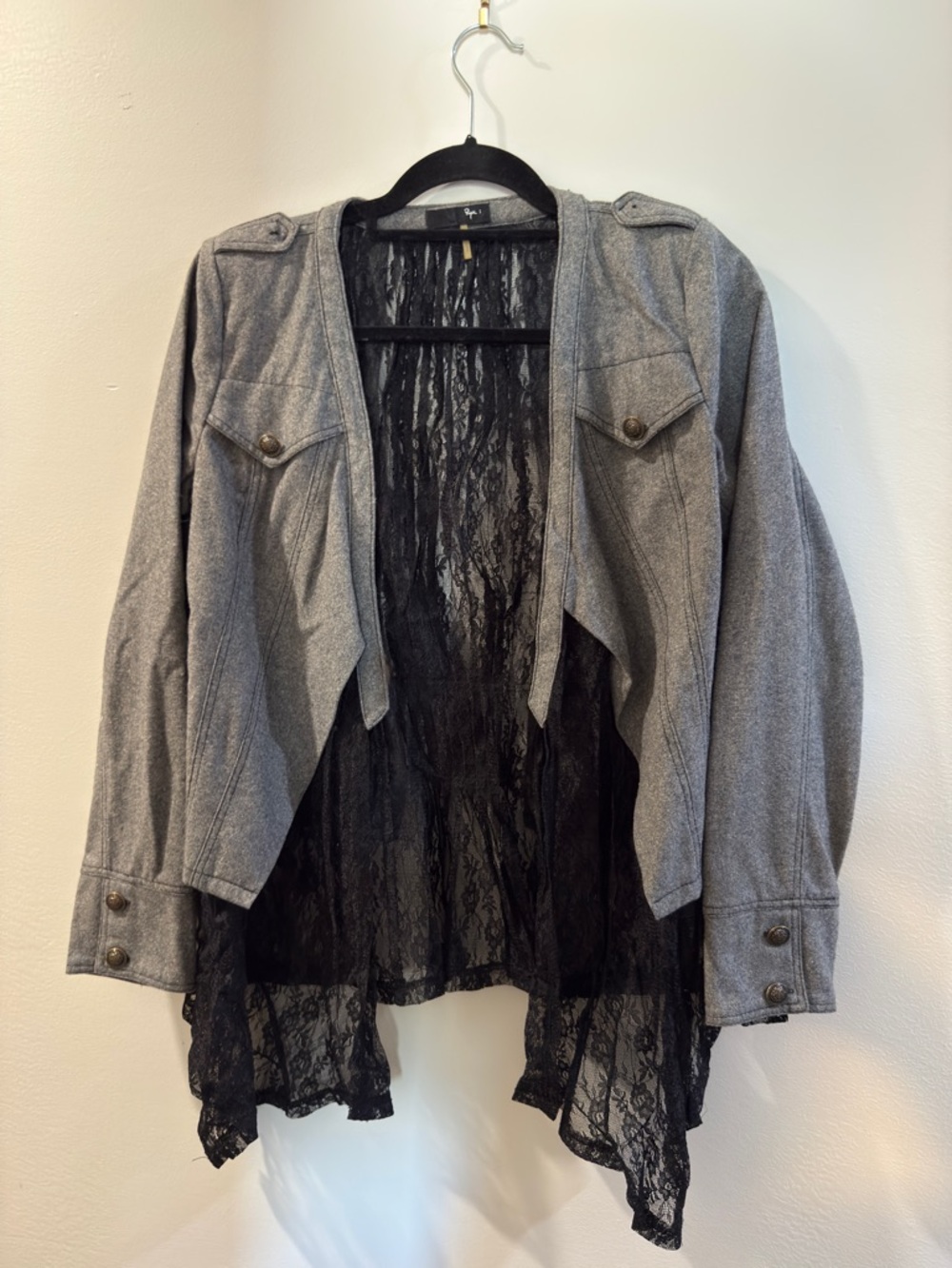 Authentic Y2K Lace Panel Moto Blazer Gray & Black Fitted Women’s Size Small